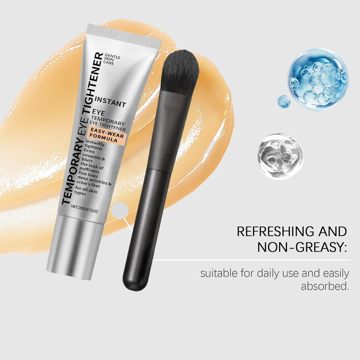 Eye Tightener with Brush, Eye Tightening Cream Instant, Instant Eyes Bag Tightener, Dark Circles Under Eyes Remover, Reduce Fine Lines and Wrinkles, Firming Smoothing Puffiness